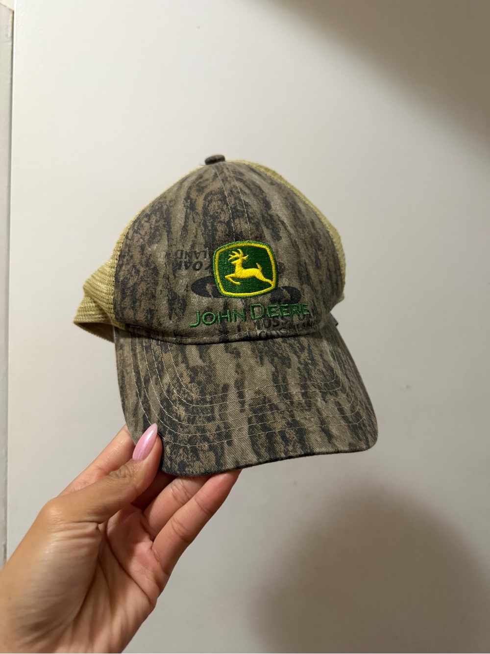 John Deere Realtree-Style Camo Cap with Yellow-Green Logo
